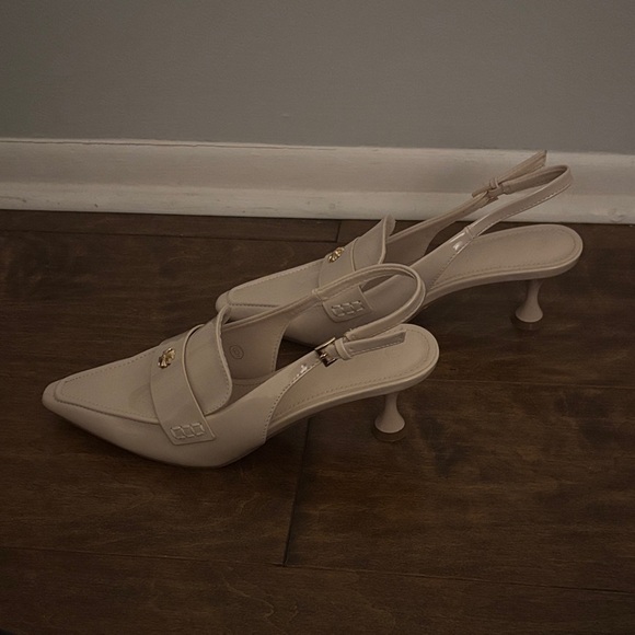 Elegant Cream Slingback Women's shoes with Kitten Heel - Picture 4 of 8
